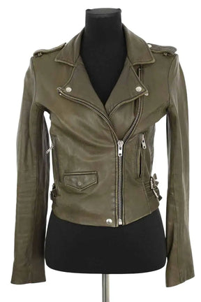 Veste Iro Ashville Kaki en Cuir, taille S - Seconde Main