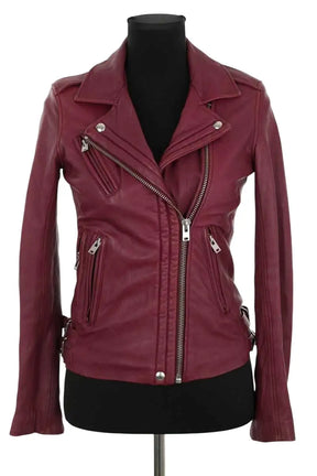 Veste Iro Bordeaux en Cuir, taille S - Seconde Main