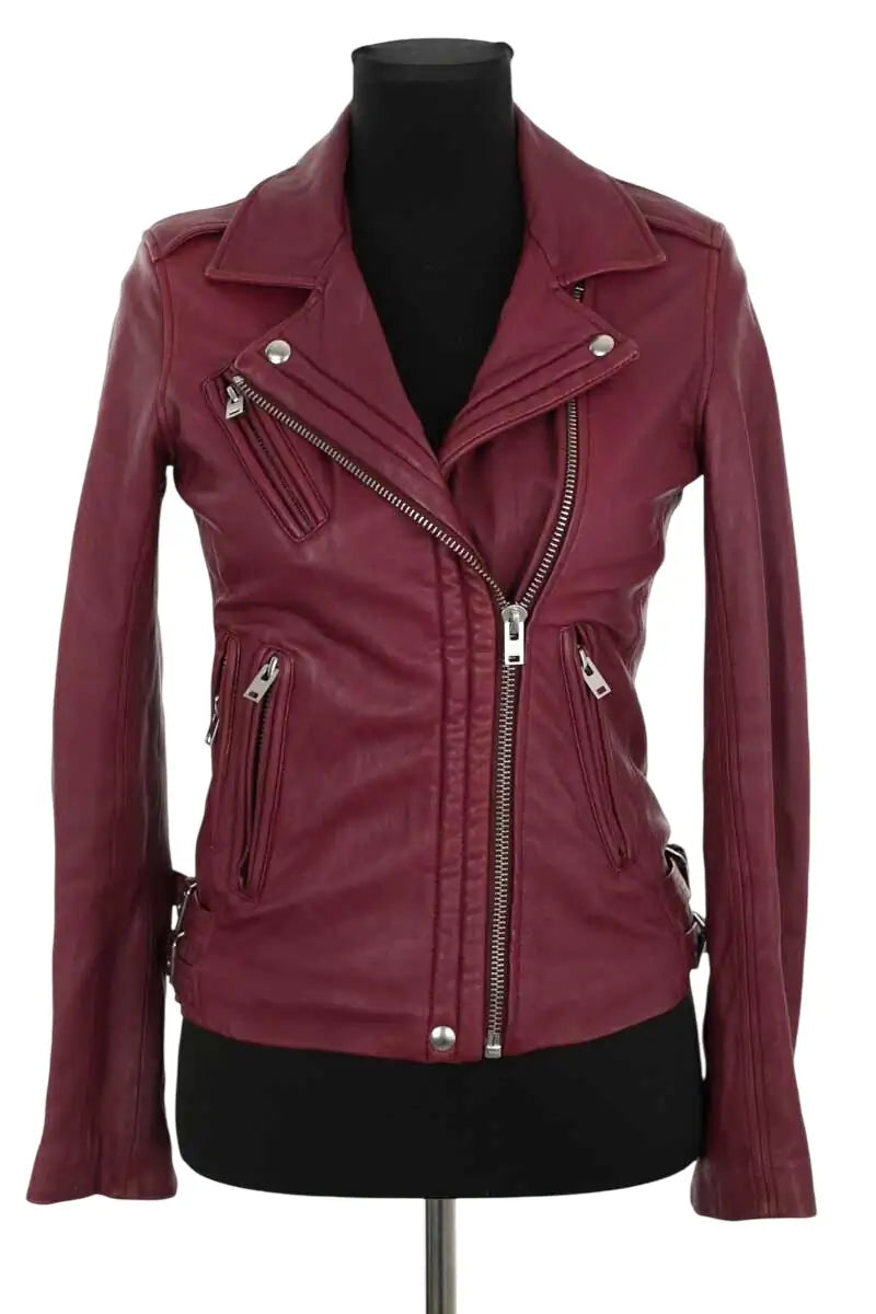 Veste Iro Bordeaux en Cuir, taille S - Seconde Main