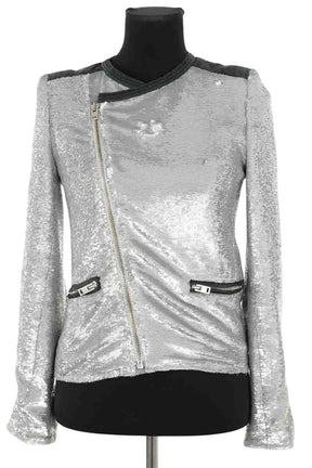 Veste Iro Longina Argent en Paillettes, taille XS - Seconde Main