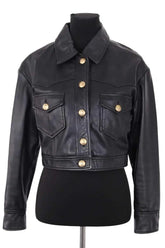 Veste Maje Noir en Cuir, taille M - Seconde Main