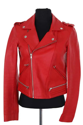 Veste Maje Rouge en Cuir, taille S - Seconde Main