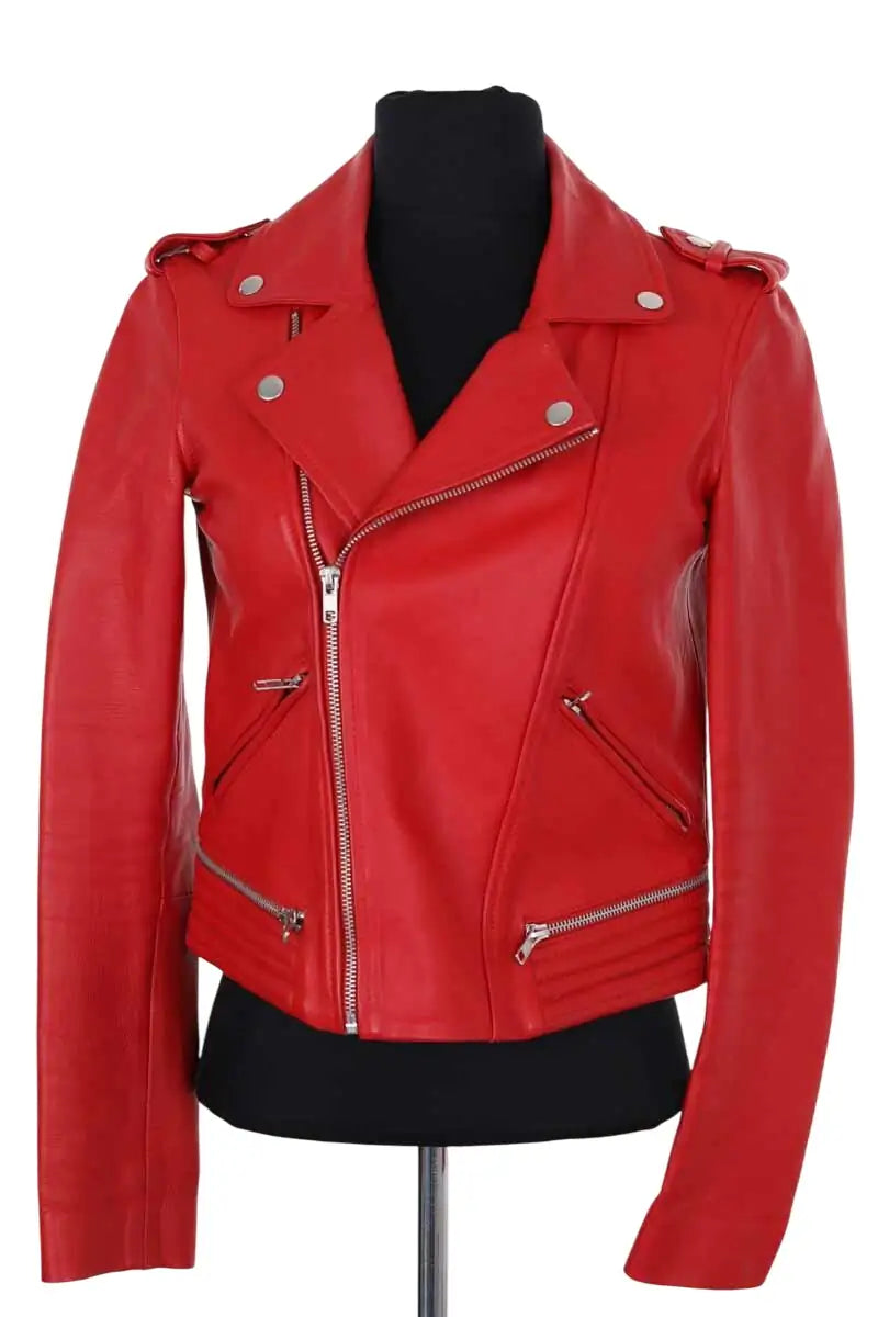 Veste Maje Rouge en Cuir, taille S - Seconde Main