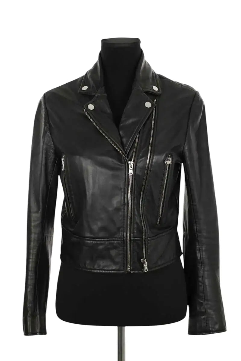 Veste Sandro Noir en Cuir, taille M - Seconde Main