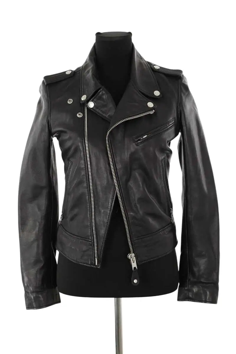 Veste Schott Noir en Cuir, taille XS - Seconde Main