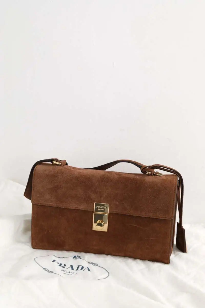 Sac porté épaule Prada Camoscio Meduim Soft Sound Shoulder Bagg Marron en Daim