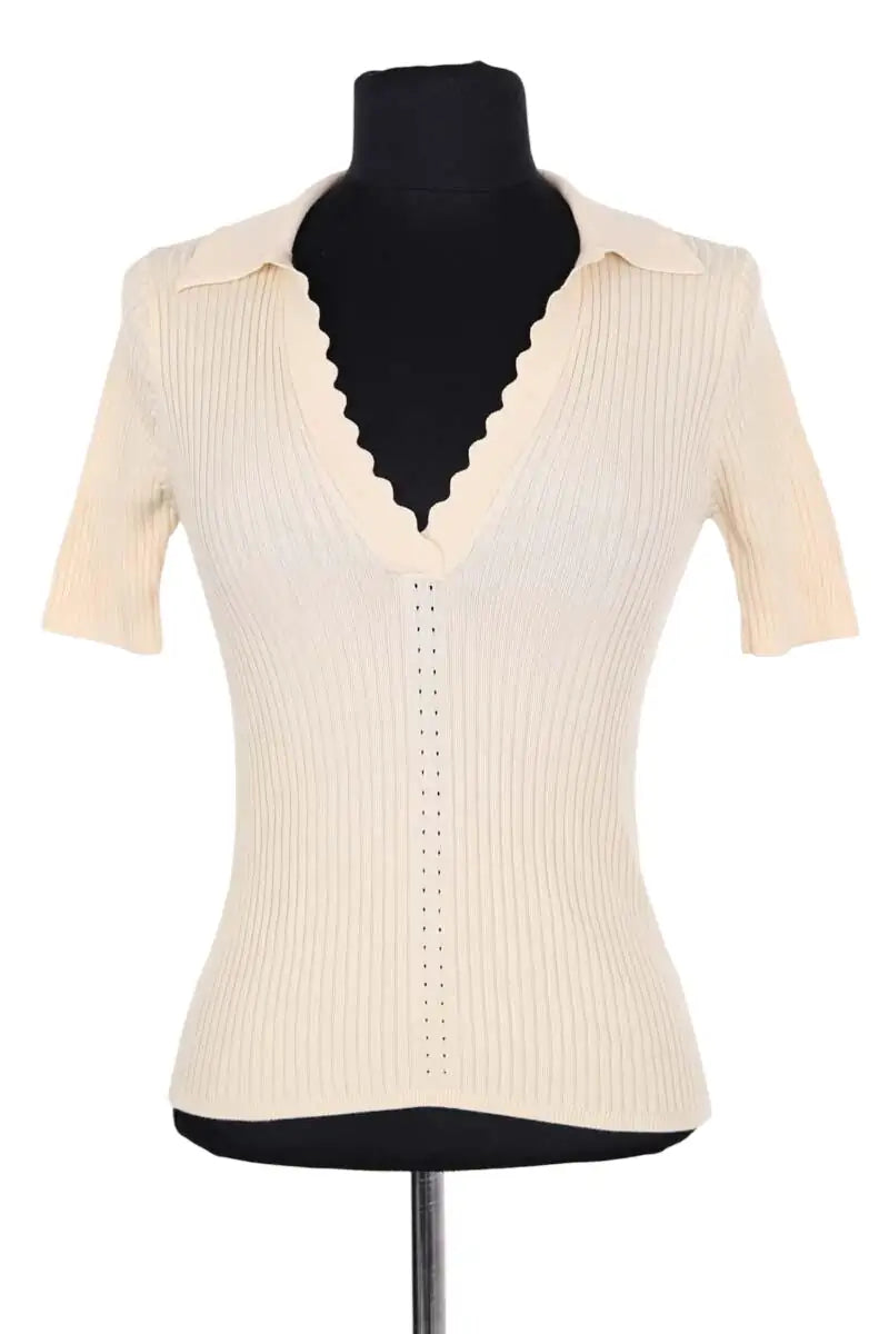 Polo Sandro Beige en Synthétique, taille S - Seconde Main