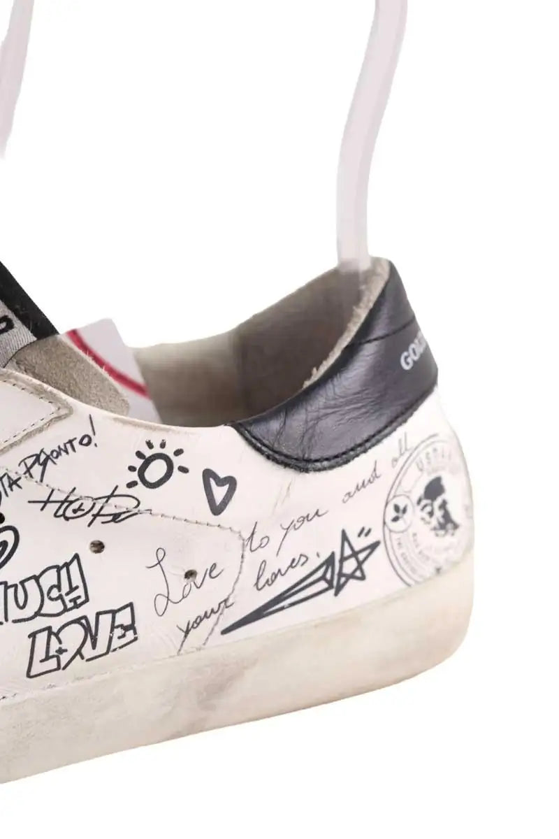 Baskets Golden Goose Graffiti Blanc en Cuir