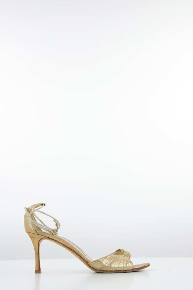 SANDALES CHAUSSURES COULISSANTES MANOLO BLAHNIK DALLI 1085 $ neuves or
